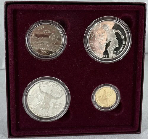 1996年米国造幣局発行 アトランタオリンピック金貨・銀貨4枚セット（聖火台付き）｜WORLD RESOURCE【KING店】