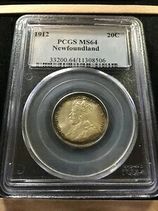 1912年 PCGS鑑定済み、ニューファンドランド 20セント、**MS-64** #8506