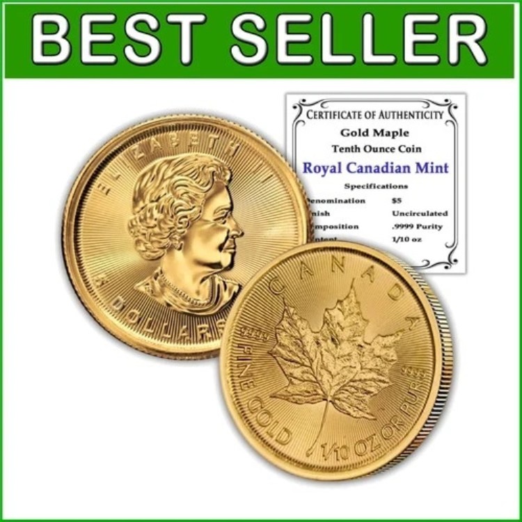 カナダ産メープルリーフ金貨 - 1/10オンス ブリリアントアンサーキュレート、真贋鑑定済み｜WORLD RESOURCE【KING店】