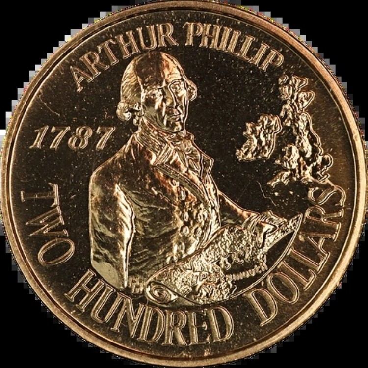 1987 年オーストラリア 200 ドル未流通金貨 - アーサー フィリップ - 0.916 純度 10g ...