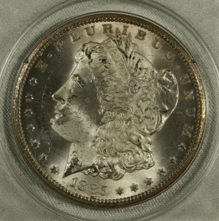 1885-CC モルガン・ダラー。1ドル。PCGS MS62。オールド・ラトラー・ホルダー。美しい。 420,255円