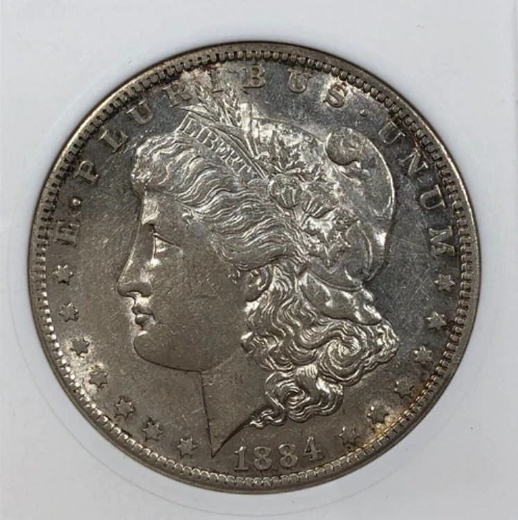 1884-S モルガン・ダラー 1.00ドル。ANACS AU53。非常に美しい光沢。