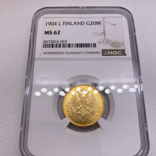 1904-L 20 マルカア フィンランド ロシア ニコライ 2 世 ゴールド MS62 NGC