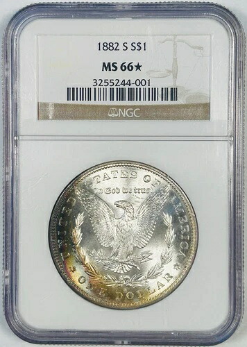 1882-S モルガン銀貨 1ドル硬貨 レインボートーン NGC STAR MS 66 PQ