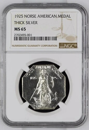 1925年 北欧アメリカンメダル 100周年記念 厚手シルバー NGC MS65 ミントステート記念品
