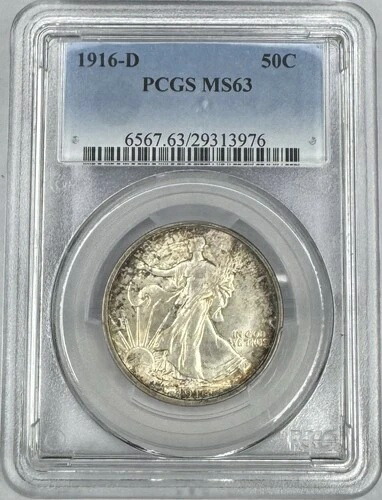 1916年 D ウォーキング リバティ ハーフ ドル 50 セント PCGS MS63??64 との大きな賃金格差??