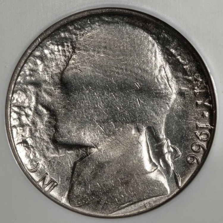 1966年 NGC MS62 布地を貫通したニッケルのミントエラーワオ