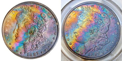 1887-P PCGS MS64 モーガン $ -VAULT RELEASE- モンスターブレザー トーンドレインボー（ビデオ）｜WORLD RESOURCE【KING店】