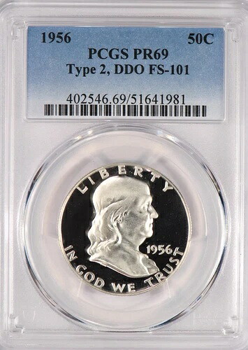 1956年 フランクリン ハーフダラー DDO FS-101 PCGS PR69 PF 69 トップポップ コイン 50セント