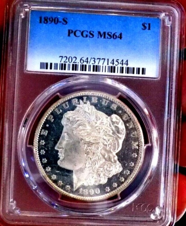 モーガン シルバー ドル 1890 S PCGS MS 64+++ アンダーグレード カメオ DMPL OBV モンスター !!