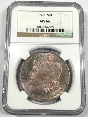 1882年 モーガン シルバードル NGC MS66 カラフルトーニング 6XHH25