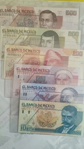 セット、メキシコ 10 20 50 100 200 500 ヌエボス ペソ、1992 パガラ ア ラ ビスタ アル ポルタドール