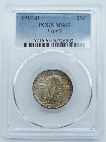 1917-D スタンディング・リバティ 25セント クォータータイプ 2 PCGS MS65 トーン .199 - S059｜WORLD RESOURCE【KING店】
