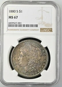 1880-S 1ドル モルガン銀貨 NGC MS67 トーン - NGC価格ガイド価格 1,250ドル 432,630円