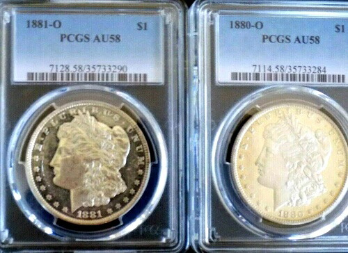モーガン シルバードル 1880/79 O PCGS AU 58+++++ PL/DMPL + 81 O AU 58+++++ DMPL｜WORLD RESOURCE【KING店】