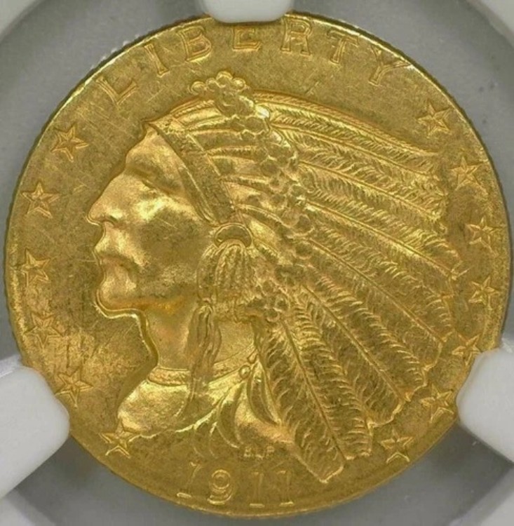 1911年 2.50ドル 金貨 インディアン NGCグレード MS 63 認定 #2643997-003 未使用