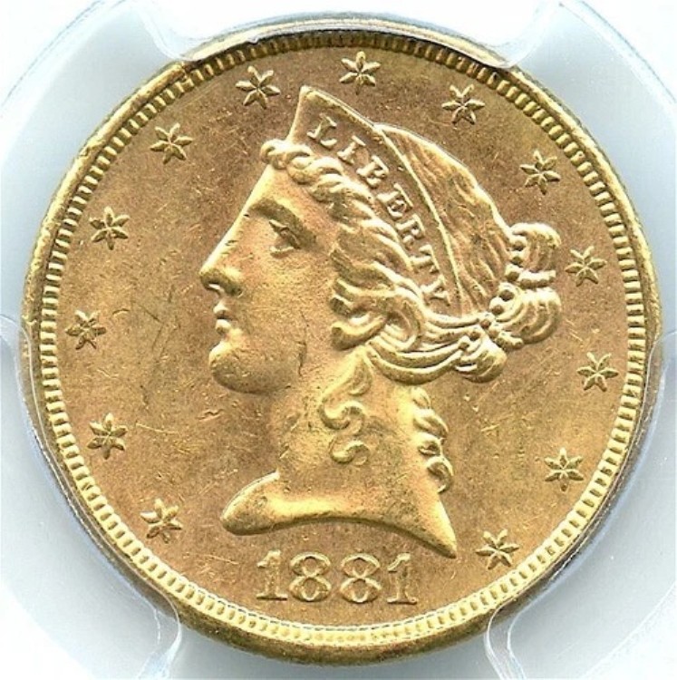 1881-S 5 ドル金リバティ ハーフ イーグル、PCGS MS-63 CAC、派手で明るい金貨!|WORLD RESOURCE【KING店】