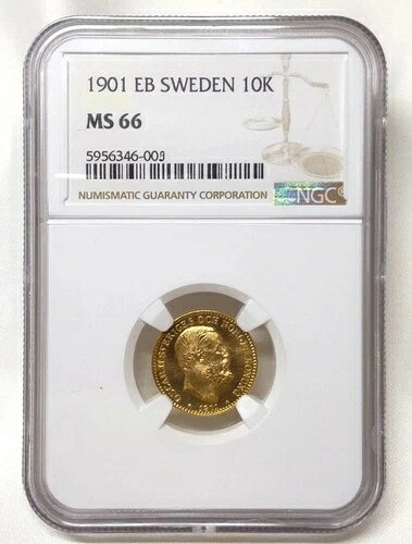 1901年 金貨 スウェーデン 10クローナ オスカー II コイン NGC ミントステート MS 66｜WORLD RESOURCE【KING店】