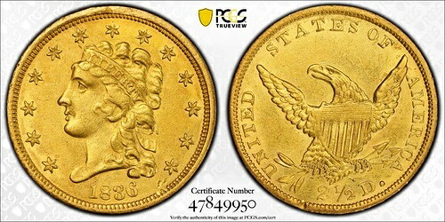 1836年製クラシックヘッド 2.50ドル金貨、スクリプト8、PCGS AU詳細