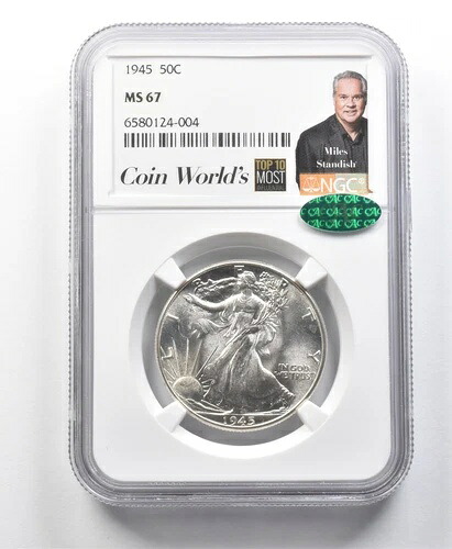 1945年ウォーキング・リバティ・ハーフダラー・マイルズ・スタンディッシュ MS67 NGC CAC *8561
