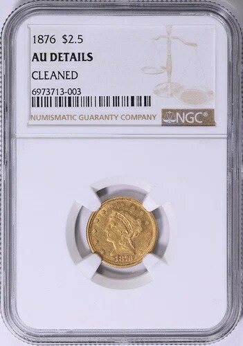 1876 年 2 1/2 ドル ゴールド リバティ AU 詳細 NGC 認定 - 希少な日付!