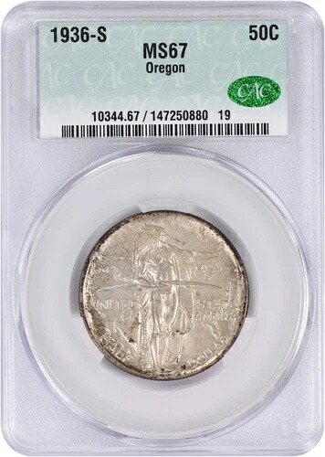 オレゴン記念銀貨ハーフドル 1936-S MS67 CACG｜WORLD RESOURCE【KING店】