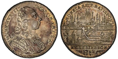 ドイツ、聖レーゲンスブルク。ヨーゼフ2世。1782年、GCB 1/2ターラー。PCGS AU58。KM 444｜WORLD RESOURCE【KING店】