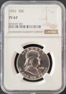 1951年 プルーフ フランクリン ハーフダラー PF67 ブラストホワイト PR67 -001