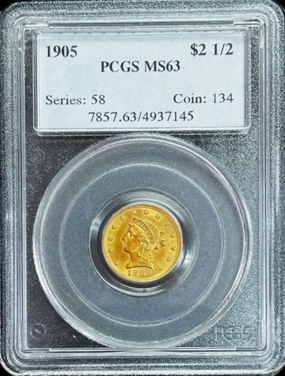 1905年 金貨 US $2.50 リバティヘッドクォーターイーグルコイン PCGS ミントステート 63 PQ