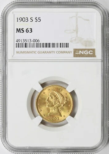 1903-S 5ドル金貨 リバティ・ハーフイーグル NGC MS63｜WORLD RESOURCE【KING店】 445,005円