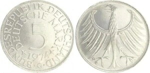 5 DM J.387 銀貨 1974 G 縁に刻印なし !!! 縁は滑らか｜WORLD RESOURCE【KING店】