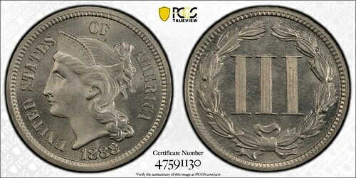 1888年 3CN 3セントニッケル PCGS PR66+ (CAC)｜WORLD RESOURCE【KING店】