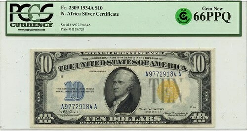 1934A $10 第二次世界大戦北アフリカ FR#2309 PCGS Gem New PPQ AA Block GCC Green｜WORLD RESOURCE【KING店】