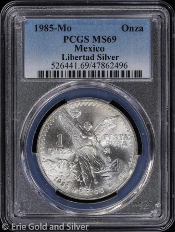 1985年-Mo Onza メキシコ 1オンス シルバー リベルタッド PCGS MS 69 | Top Pop