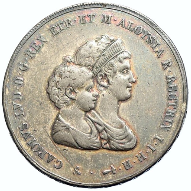 1807年 イタリア トスカーナ州 シャルル・ルイ2世 マリア・ルイザ 銀貨 10リットル i100415｜WORLD RESOURCE【KING店】