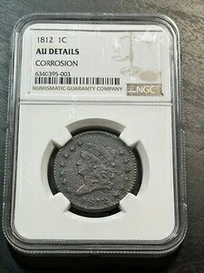 1812年 クラシックヘッド ラージセント 1セント NGC AU 詳細 米国タイプコイン (Slab2230)