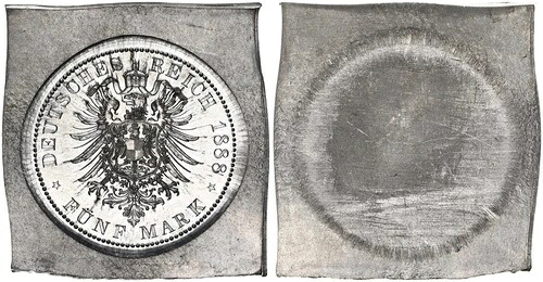 プロイセン 5 マーク 1888 Probepr?gung Der Adlerseite On Zinnklippe 118344
