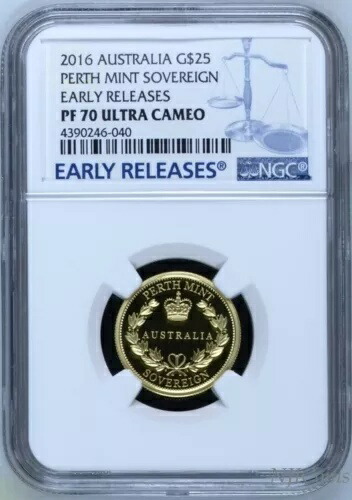 2016 オーストラリア ソブリン 1/4 オンス ゴールド $25 コイン NGC PF70 UC ER (OGP 付き)