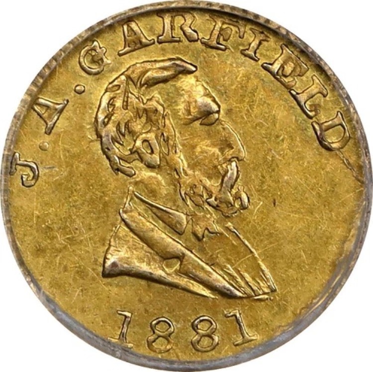 DeWitt-JG-1880-16 - 1881年 ジェームズ・ガーフィールド 金貨キャンペーントークン / NGC MS-62 トップポップ 1,001,000円