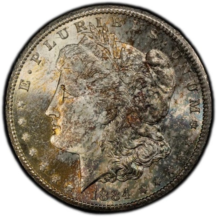 1884-CC モルガン銀貨 GSA PCGS MS64+ CAC トゥルービュー / バッグトーニング / VAM 10A