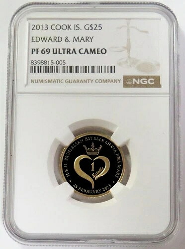 2013年 ゴールド クック諸島 25ドル エドワード＆メアリー NGC PF 69 ウルトラカメオ