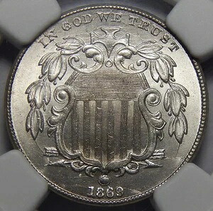 1869 NGC MS65+ シールドニッケル