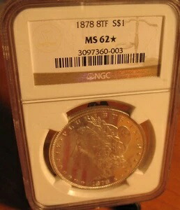 モルガン銀貨 - 1878 8TF; VAM 17; 未鑑定DMPLグレード表面; NGC 62* DMPL表面