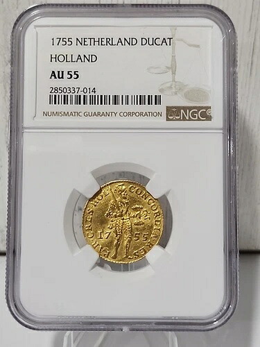 1755年オランダ金貨ダカット（オランダ AU55 NGC）