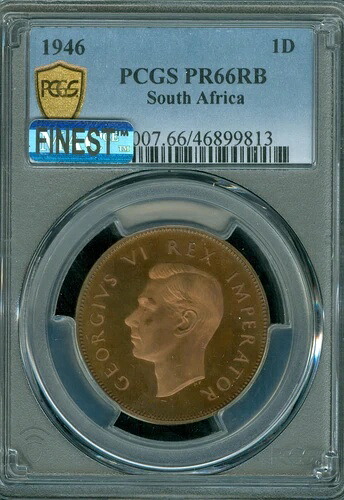 1946年南アフリカ ペニー PCGS PF66 RB カメオ マック 最高品質＆無傷 *
