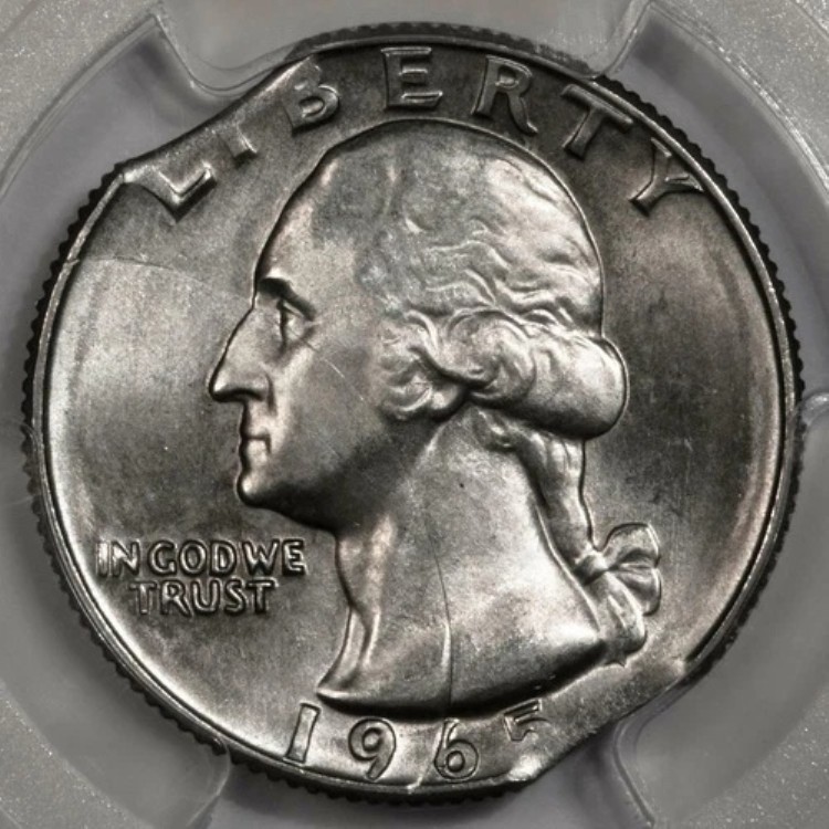 1965年 PCGS MS64 クリップ不完全、ダブルクリップのプランシェットクォーターミントエラー