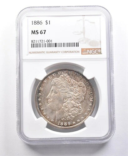 1886年モルガン銀貨 MS67 NGC ペリフェラルトーン *2107
