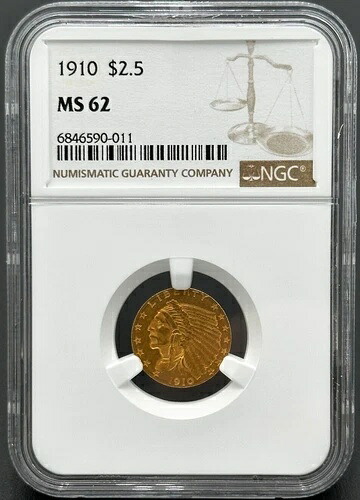 1910年 P $2.5 金インディアンヘッド 未流通クォーターイーグル NGC MS-62