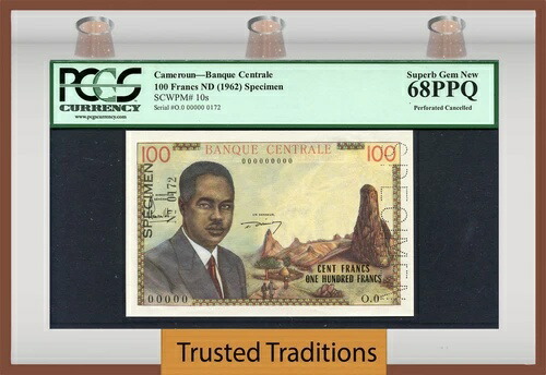 TT PK 10s 1962 カメルーン 100 フラン 標本 PCGS 68 PPQ 最高の逸品、これ以上のものはありません! 400,400円