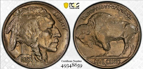 1937-D 5セント 5セント 3本足のバッファロー PCGS ゴールドシールド 正規AU 詳細スクラッチ